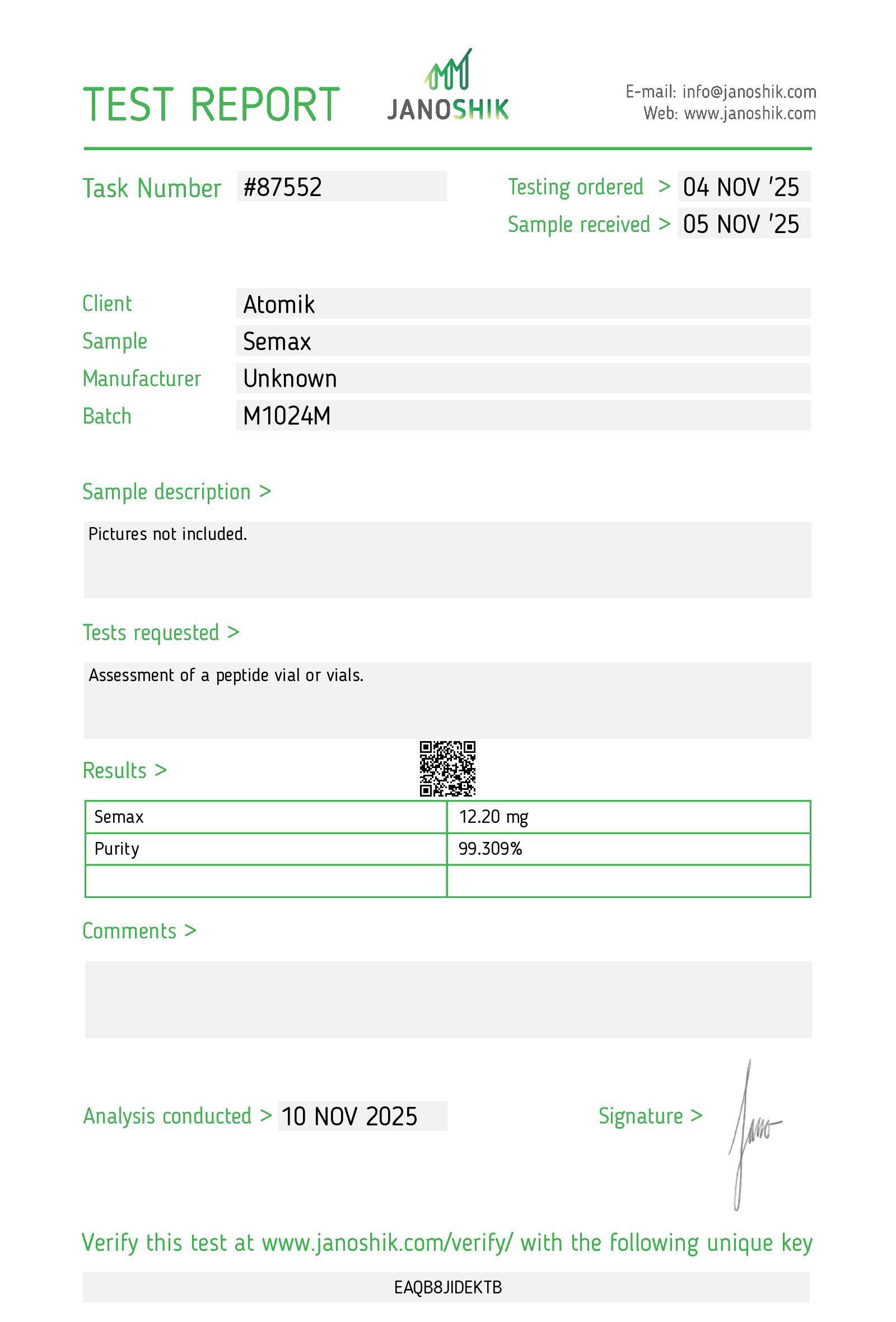 Semax 10mg (Current batch tested at 12mg) Air Dispersal Kit