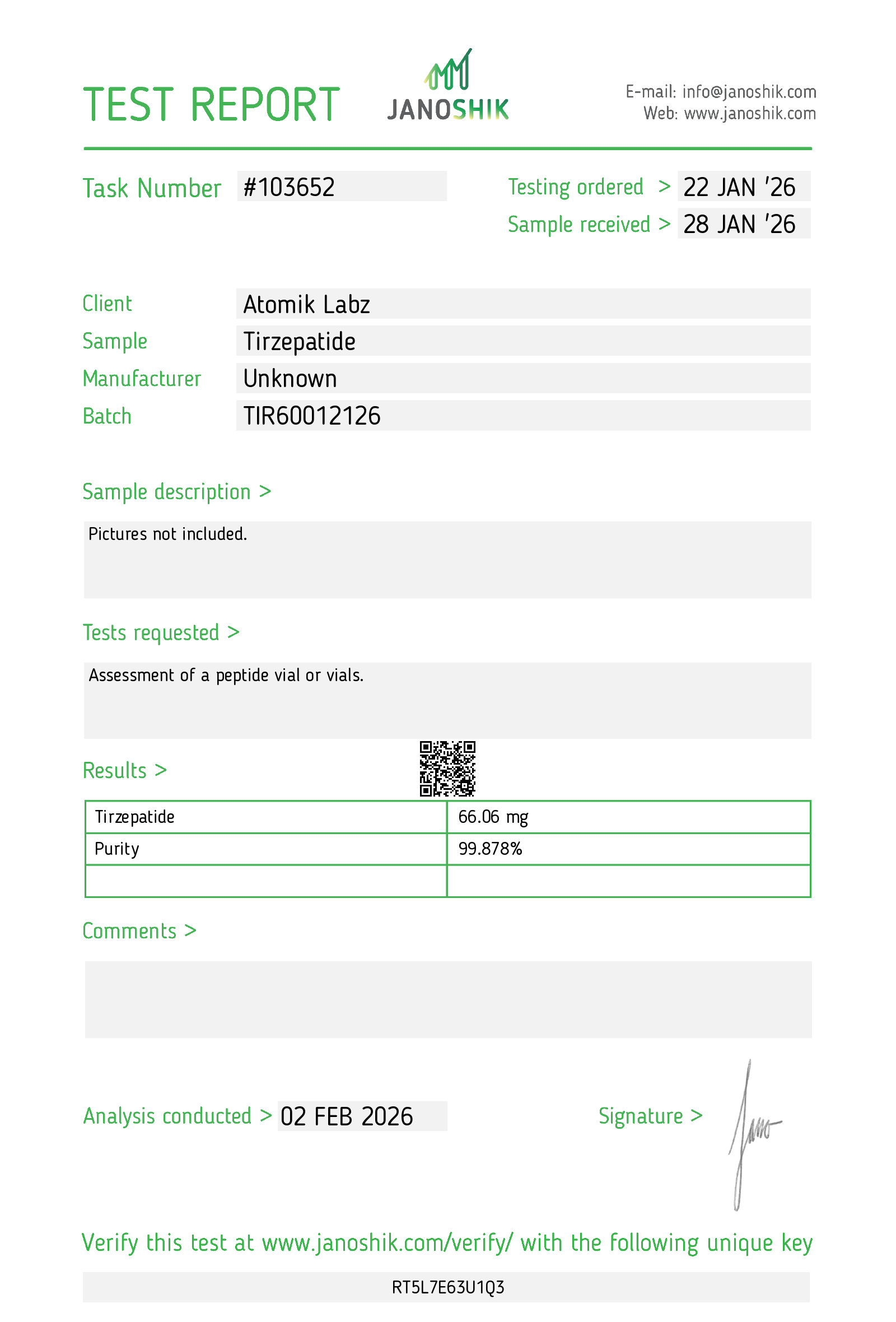 Peptide 2 (T) – 60mg (Current batch tested at 66mg)
